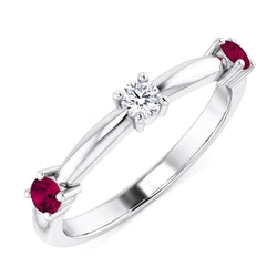 3 Stone Natural Earth Mined Diamond Ring 0.90 Carats Burma Ruby Women Jewelry