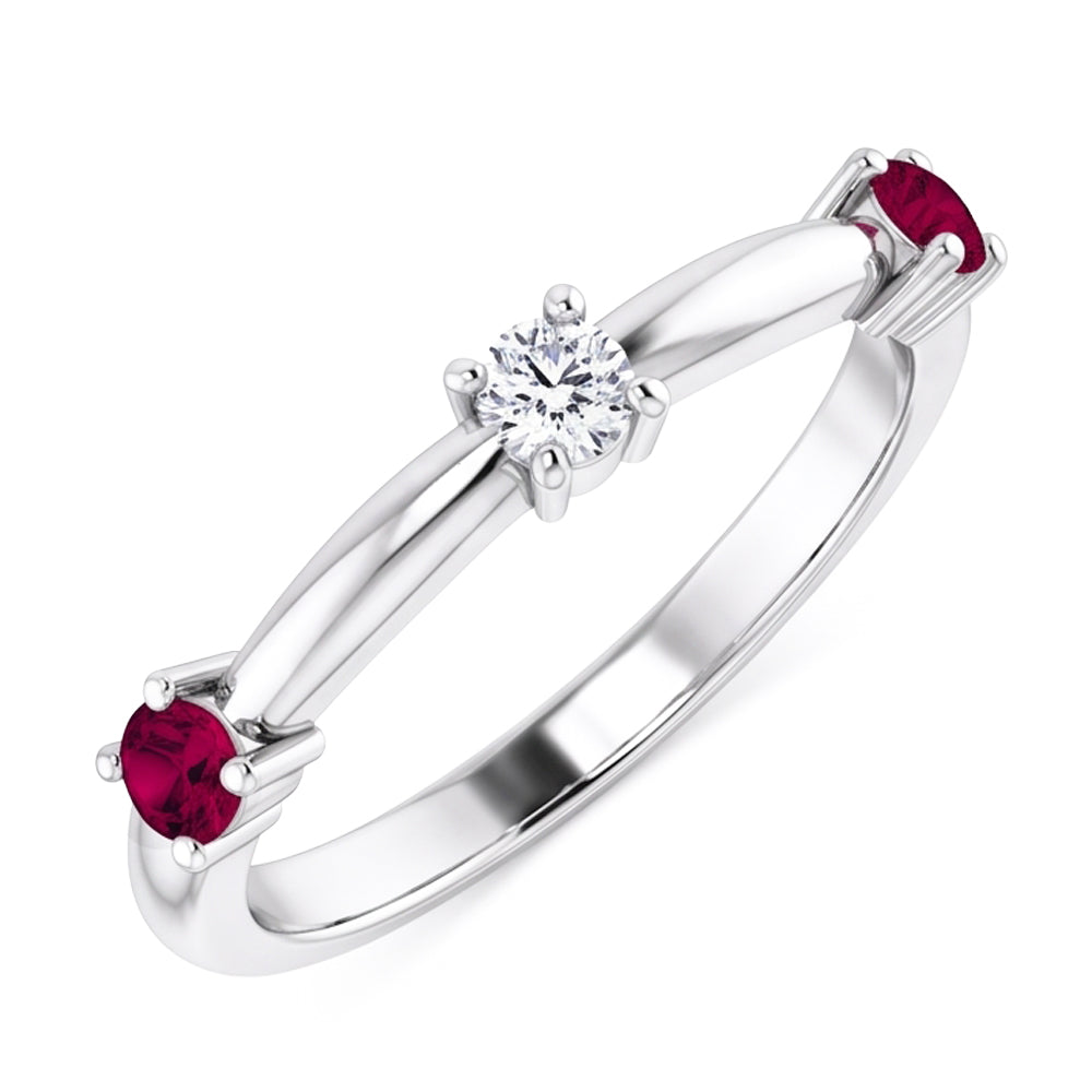 3 Stone Natural Earth Mined Diamond Ring 0.90 Carats Burma Ruby Women Jewelry