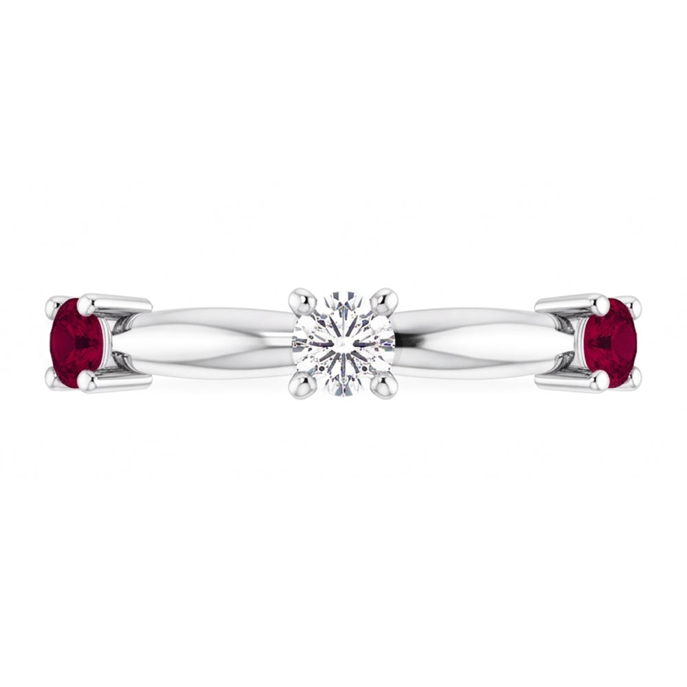 3 Stone Natural Earth Mined Diamond Ring 0.90 Carats Burma Ruby Women Jewelry