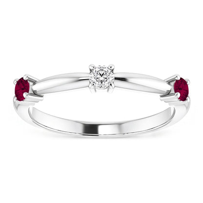 3 Stone Natural Earth Mined Diamond Ring 0.90 Carats Burma Ruby Women Jewelry