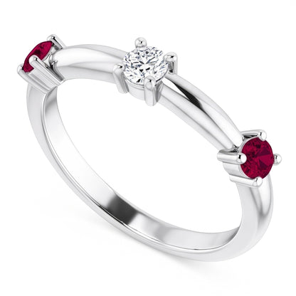 3 Stone Natural Earth Mined Diamond Ring 0.90 Carats Burma Ruby Women Jewelry