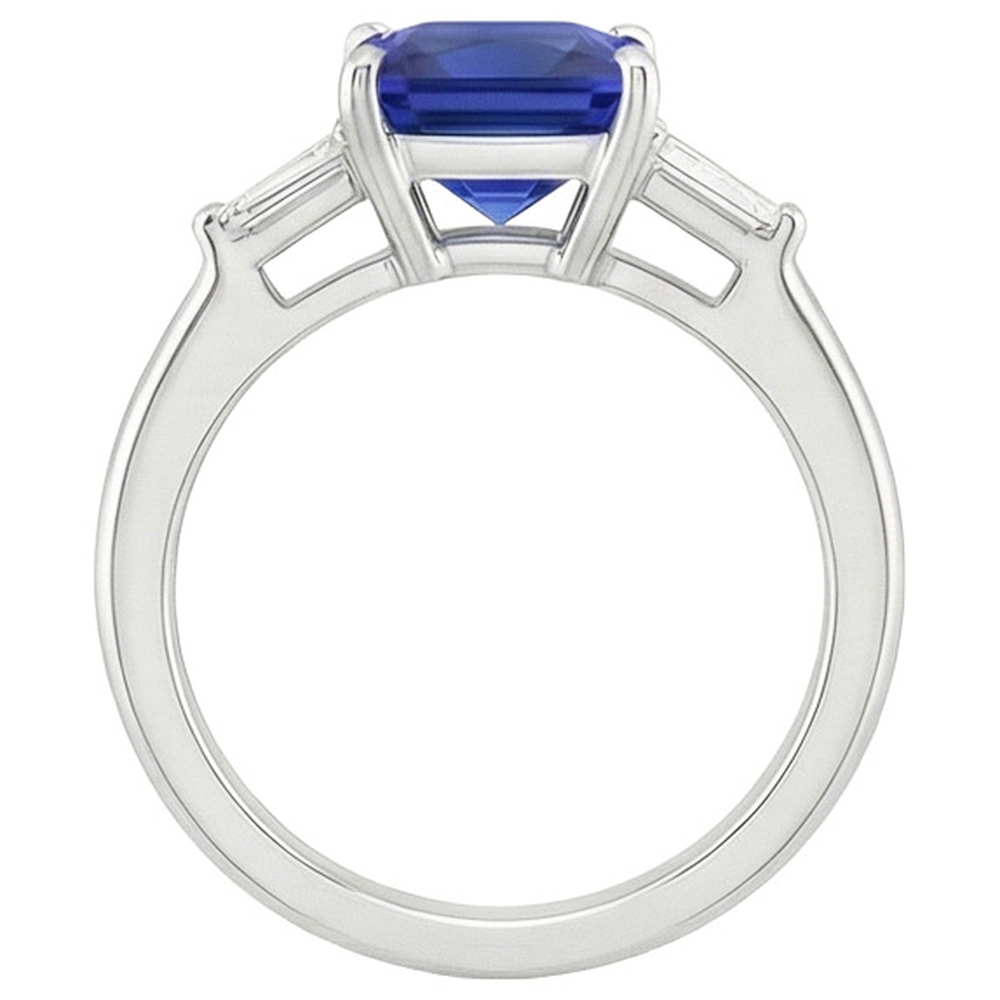 3 Stone Natural Earth Mined Diamond Ring Princess Blue Sapphire & Baguettes 5.50 Carats