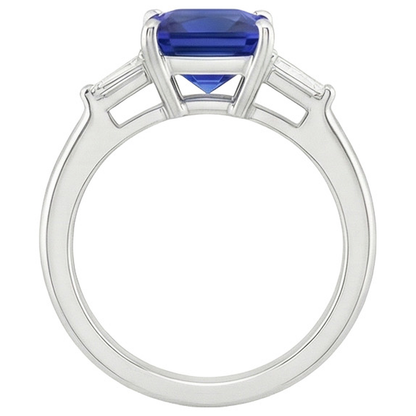 3 Stone Natural Earth Mined Diamond Ring Princess Blue Sapphire & Baguettes 5.50 Carats