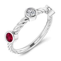 3 Stone Natural Earth Mined Diamond Ruby Ring 0.90 Carats Rope Twisted Jewelry New