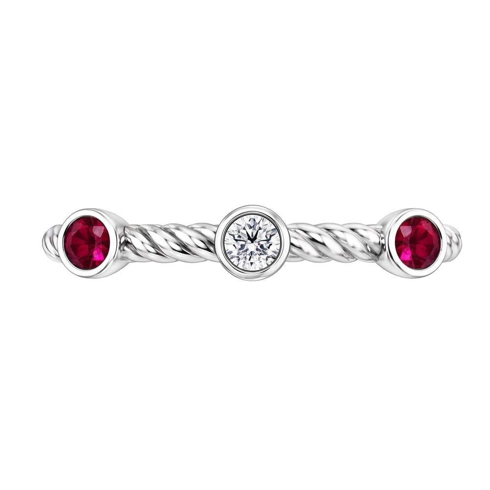 3 Stone Natural Earth Mined Diamond Ruby Ring 0.90 Carats Rope Twisted Jewelry New