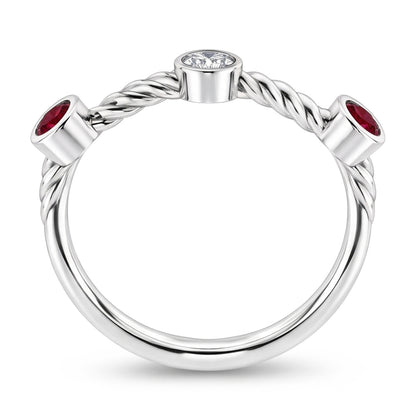 3 Stone Natural Earth Mined Diamond Ruby Ring 0.90 Carats Rope Twisted Jewelry New