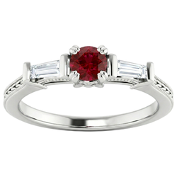 3 Stone Natural Earth Mined Diamond Ruby Ring Vintage Style 2 Carats Milgrain Jewelry