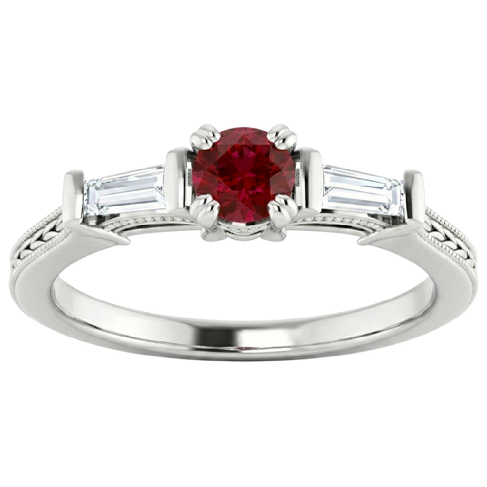 3 Stone Natural Earth Mined Diamond Ruby Ring Vintage Style 2 Carats Milgrain Jewelry