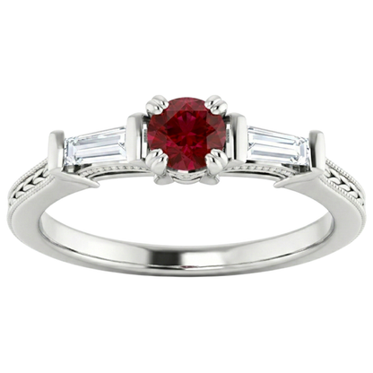 3 Stone Natural Earth Mined Diamond Ruby Ring Vintage Style 2 Carats Milgrain Jewelry