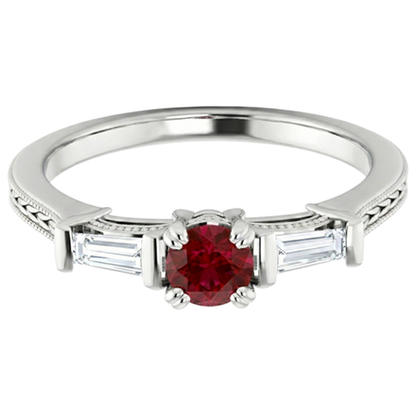 3 Stone Natural Earth Mined Diamond Ruby Ring Vintage Style 2 Carats Milgrain Jewelry