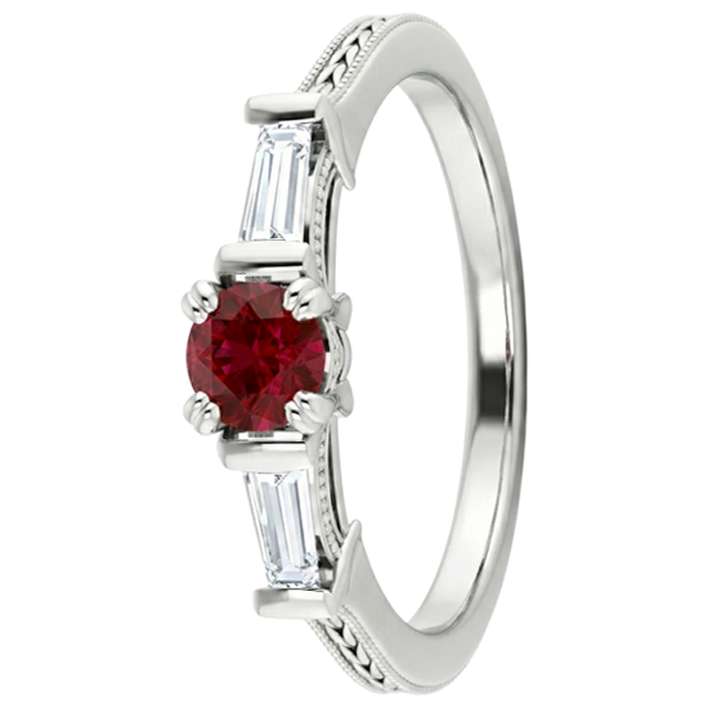 3 Stone Natural Earth Mined Diamond Ruby Ring Vintage Style 2 Carats Milgrain Jewelry