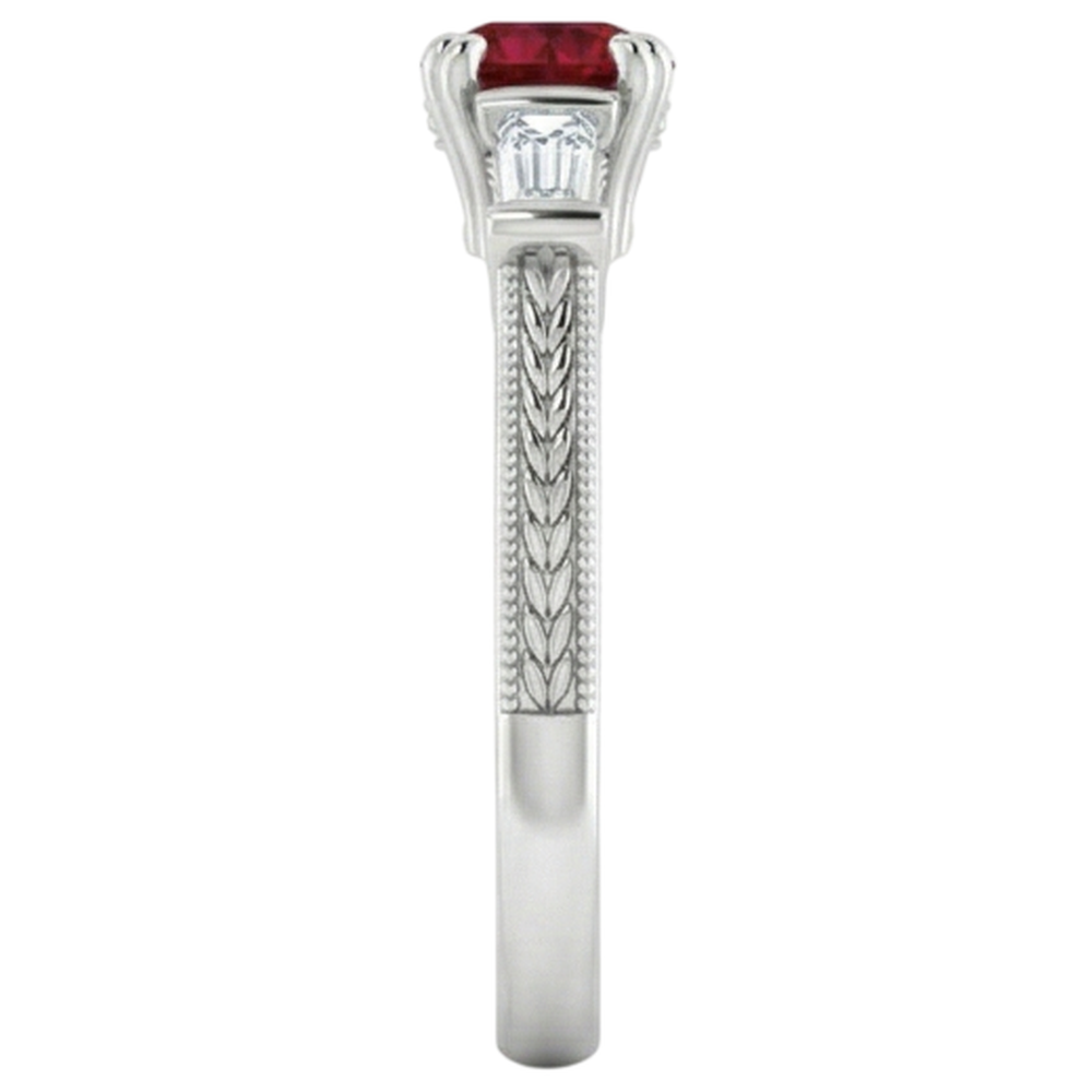3 Stone Natural Earth Mined Diamond Ruby Ring Vintage Style 2 Carats Milgrain Jewelry