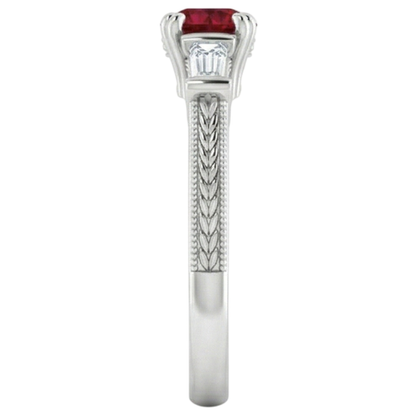 3 Stone Natural Earth Mined Diamond Ruby Ring Vintage Style 2 Carats Milgrain Jewelry