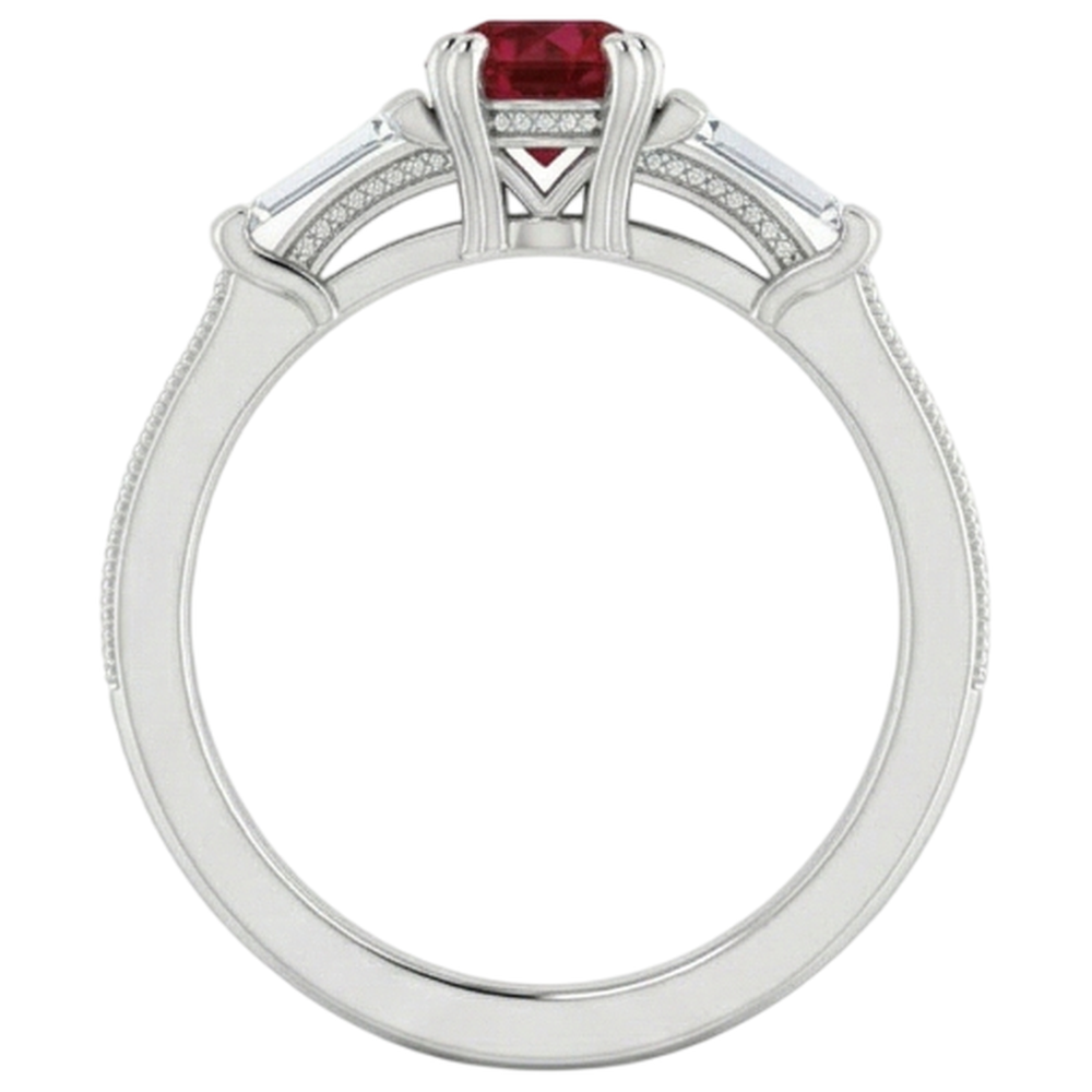 3 Stone Natural Earth Mined Diamond Ruby Ring Vintage Style 2 Carats Milgrain Jewelry