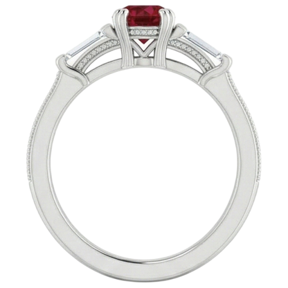 3 Stone Natural Earth Mined Diamond Ruby Ring Vintage Style 2 Carats Milgrain Jewelry
