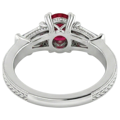3 Stone Natural Earth Mined Diamond Ruby Ring Vintage Style 2 Carats Milgrain Jewelry