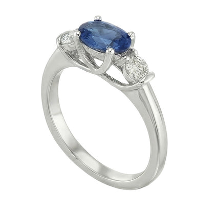 3 Stone Natural Earth Mined Diamond & Blue Sapphire Ring 2.25 Carats Gold U Prong Setting