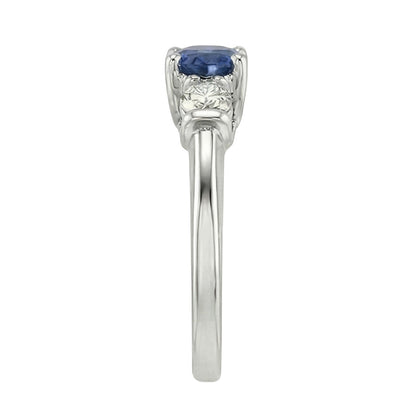 3 Stone Natural Earth Mined Diamond & Blue Sapphire Ring 2.25 Carats Gold U Prong Setting