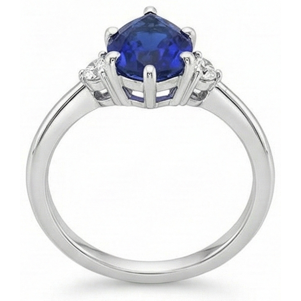 3 Stone Natural Earth Mined Diamond & Blue Sapphire Ring 6.75 Carats Tapered Shank Gold