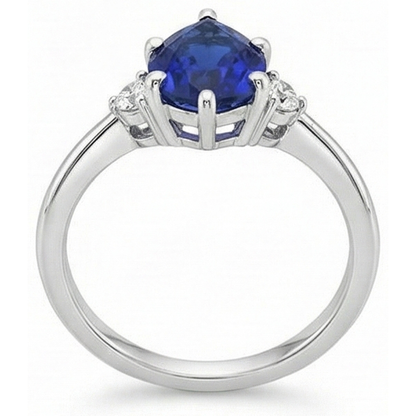 3 Stone Natural Earth Mined Diamond & Blue Sapphire Ring 6.75 Carats Tapered Shank Gold