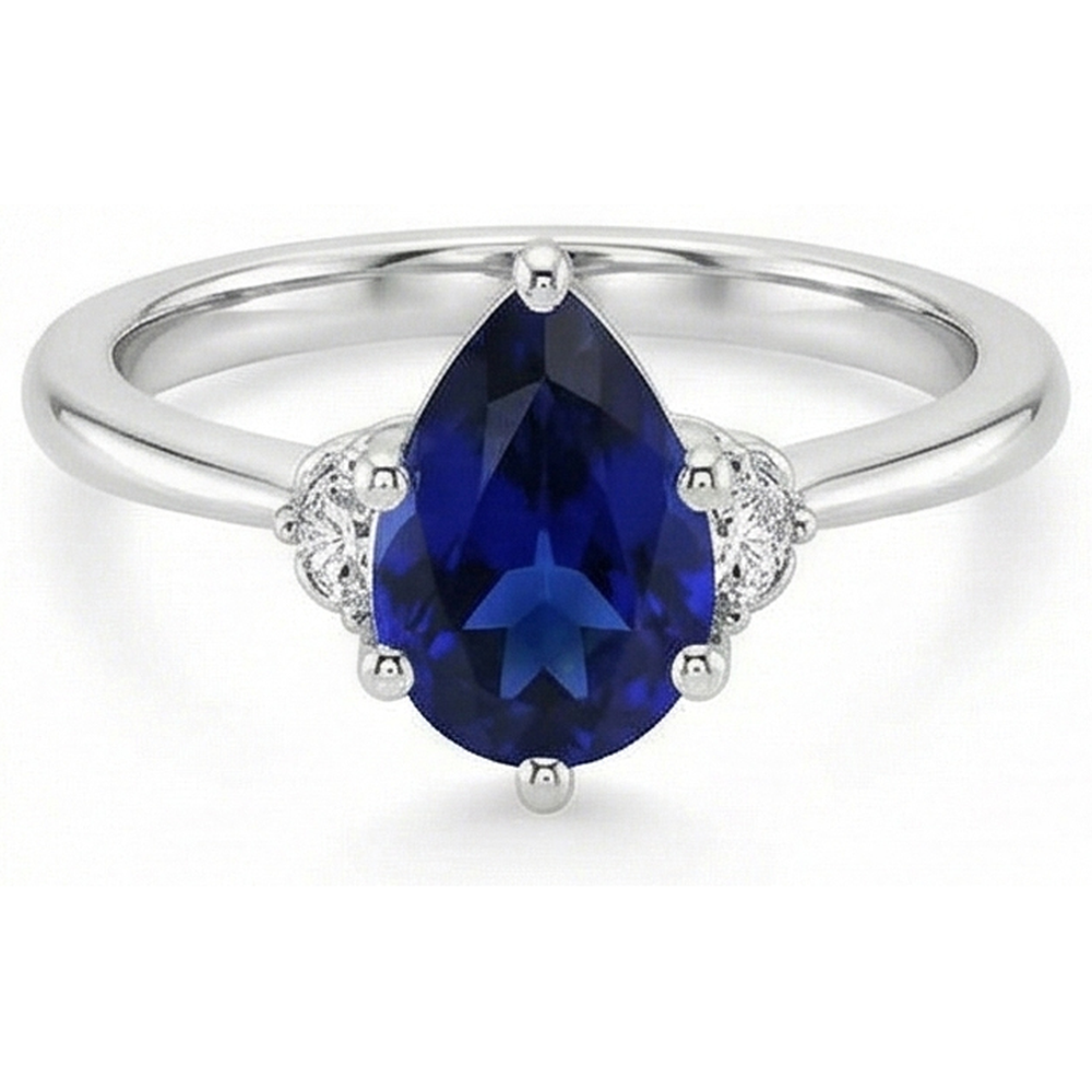 3 Stone Natural Earth Mined Diamond & Blue Sapphire Ring 6.75 Carats Tapered Shank Gold
