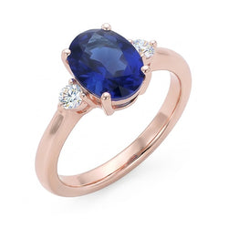 3 Stone Oval Cut Sapphire Ring With Small Round Natural Earth Mined Diamonds 2.25 Carats