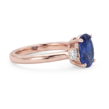 3 Stone Oval Cut Sapphire Ring With Small Round Natural Earth Mined Diamonds 2.25 Carats