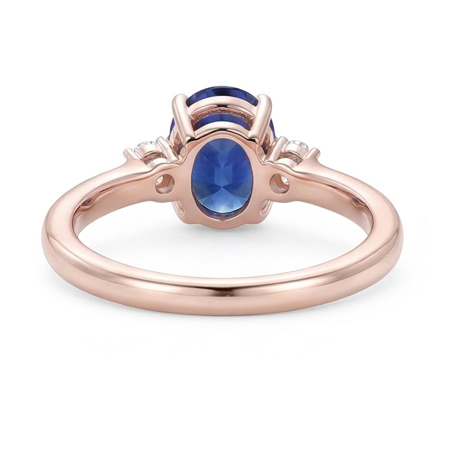 3 Stone Oval Cut Sapphire Ring With Small Round Natural Earth Mined Diamonds 2.25 Carats