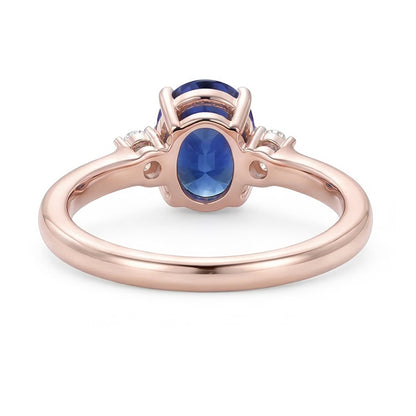3 Stone Oval Cut Sapphire Ring With Small Round Natural Earth Mined Diamonds 2.25 Carats