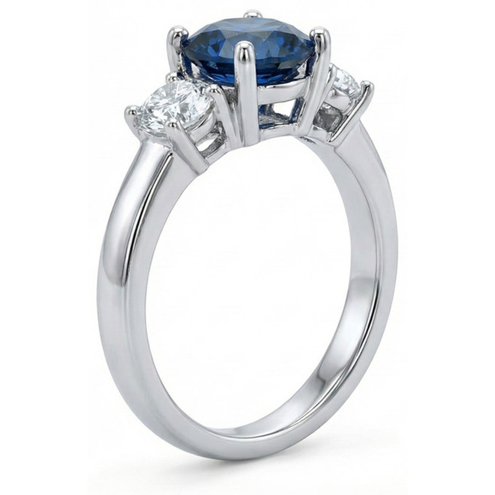 3 Stone Oval Sapphire With Round Natural Earth Mined Diamonds Ring 4 Ct White Gold 14K