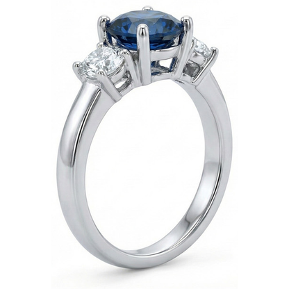 3 Stone Oval Sapphire With Round Natural Earth Mined Diamonds Ring 4 Ct White Gold 14K