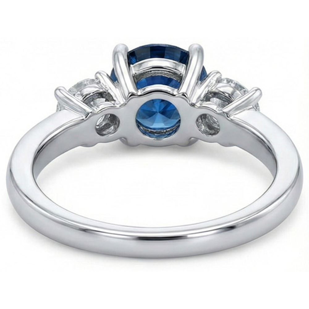 3 Stone Oval Sapphire With Round Natural Earth Mined Diamonds Ring 4 Ct White Gold 14K