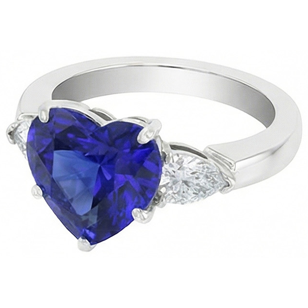 natural pear sapphire 4ct ring on white background