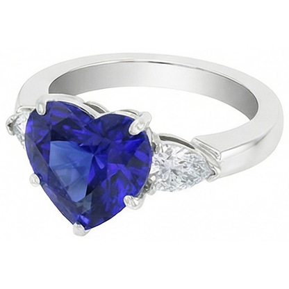 natural pear sapphire 4ct ring on white background