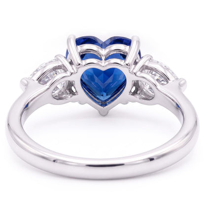 3 Stone Pear Natural Earth Mined Diamond & Heart Blue Sapphire Ring 3 Carats Gold Jewelry