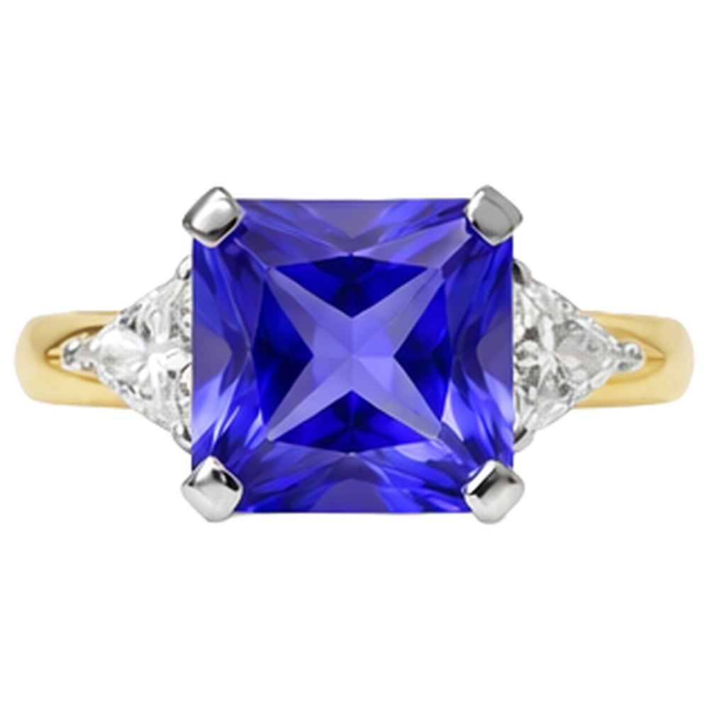 3-Stone Princess Cut Tanzanite Natural Earth Mined Diamond 3.50 Carats Two Tone Ring