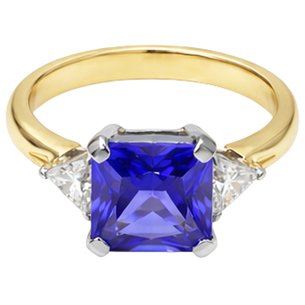 3-Stone Princess Cut Tanzanite Natural Earth Mined Diamond 3.50 Carats Two Tone Ring