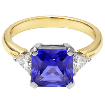 3-Stone Princess Cut Tanzanite Natural Earth Mined Diamond 3.50 Carats Two Tone Ring