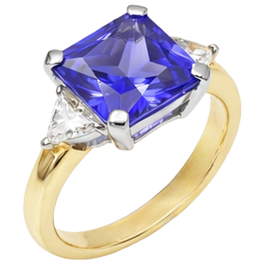 3-Stone Princess Cut Tanzanite Natural Earth Mined Diamond 3.50 Carats Two Tone Ring