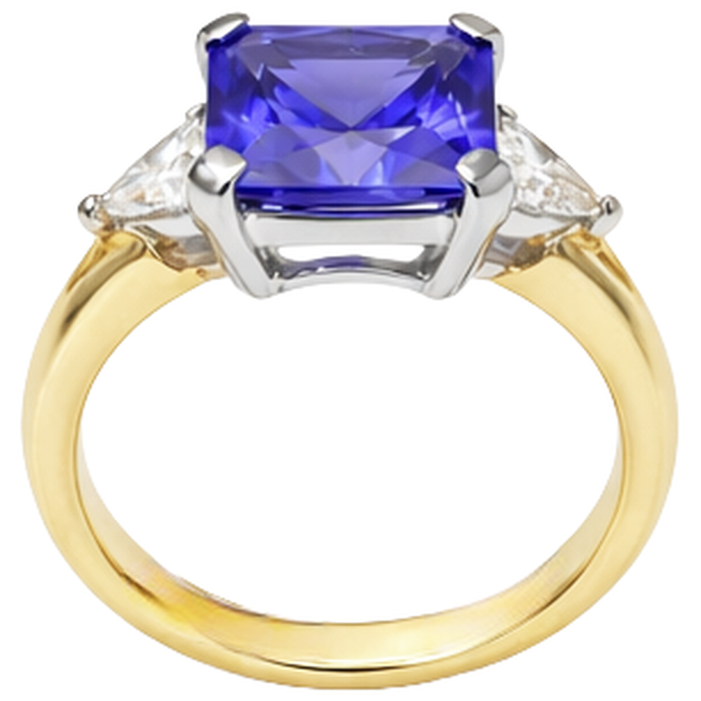 3-Stone Princess Cut Tanzanite Natural Earth Mined Diamond 3.50 Carats Two Tone Ring