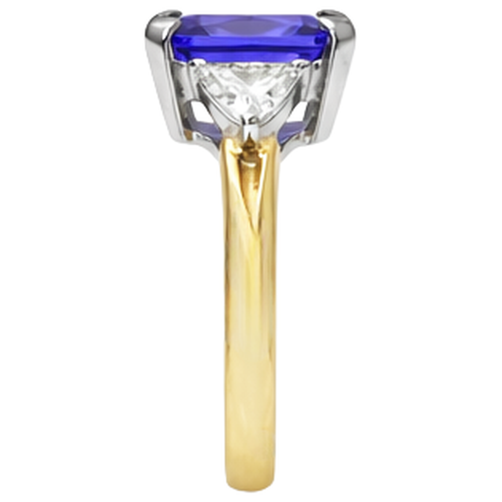 3-Stone Princess Cut Tanzanite Natural Earth Mined Diamond 3.50 Carats Two Tone Ring
