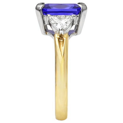 3-Stone Princess Cut Tanzanite Natural Earth Mined Diamond 3.50 Carats Two Tone Ring