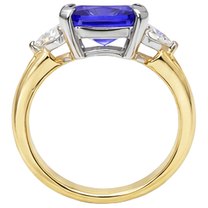3-Stone Princess Cut Tanzanite Natural Earth Mined Diamond 3.50 Carats Two Tone Ring