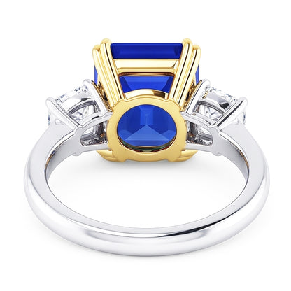 3 Stone Radiant Natural Earth Mined Diamond & Asscher Sapphire Ring 2.50 Carats Two Tone