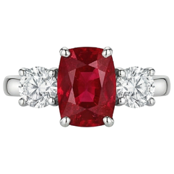 3 Stone Red Ruby And Natural Earth Mined Diamonds 4.50 Carats Ring 14K Gold