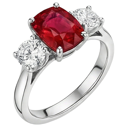 3 Stone Red Ruby And Natural Earth Mined Diamonds 4.50 Carats Ring 14K Gold