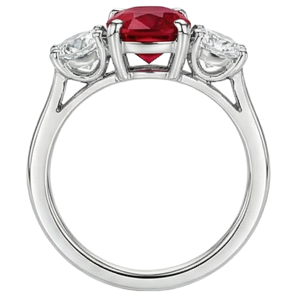 3 Stone Red Ruby And Natural Earth Mined Diamonds 4.50 Carats Ring 14K Gold