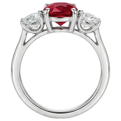 3 Stone Red Ruby And Natural Earth Mined Diamonds 4.50 Carats Ring 14K Gold