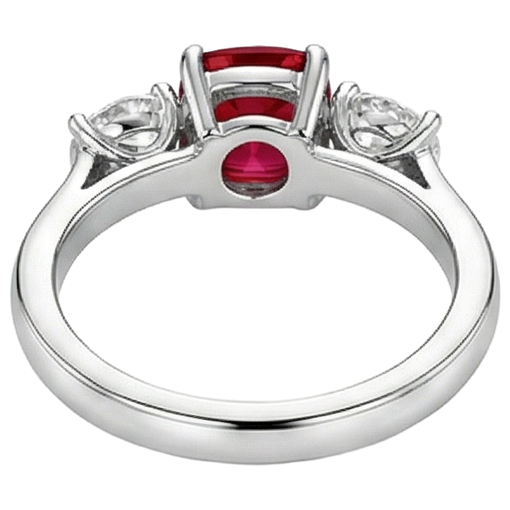 3 Stone Red Ruby And Natural Earth Mined Diamonds 4.50 Carats Ring 14K Gold