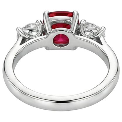 3 Stone Red Ruby And Natural Earth Mined Diamonds 4.50 Carats Ring 14K Gold